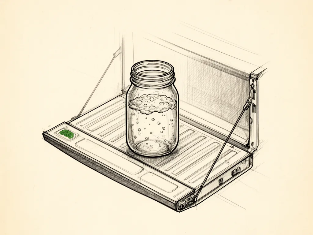 Illustration: A mason jar of cloudy water on a tailgate